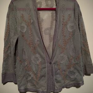 NIC+ZOE Floral Sheer Cardigan in Gray and Gold